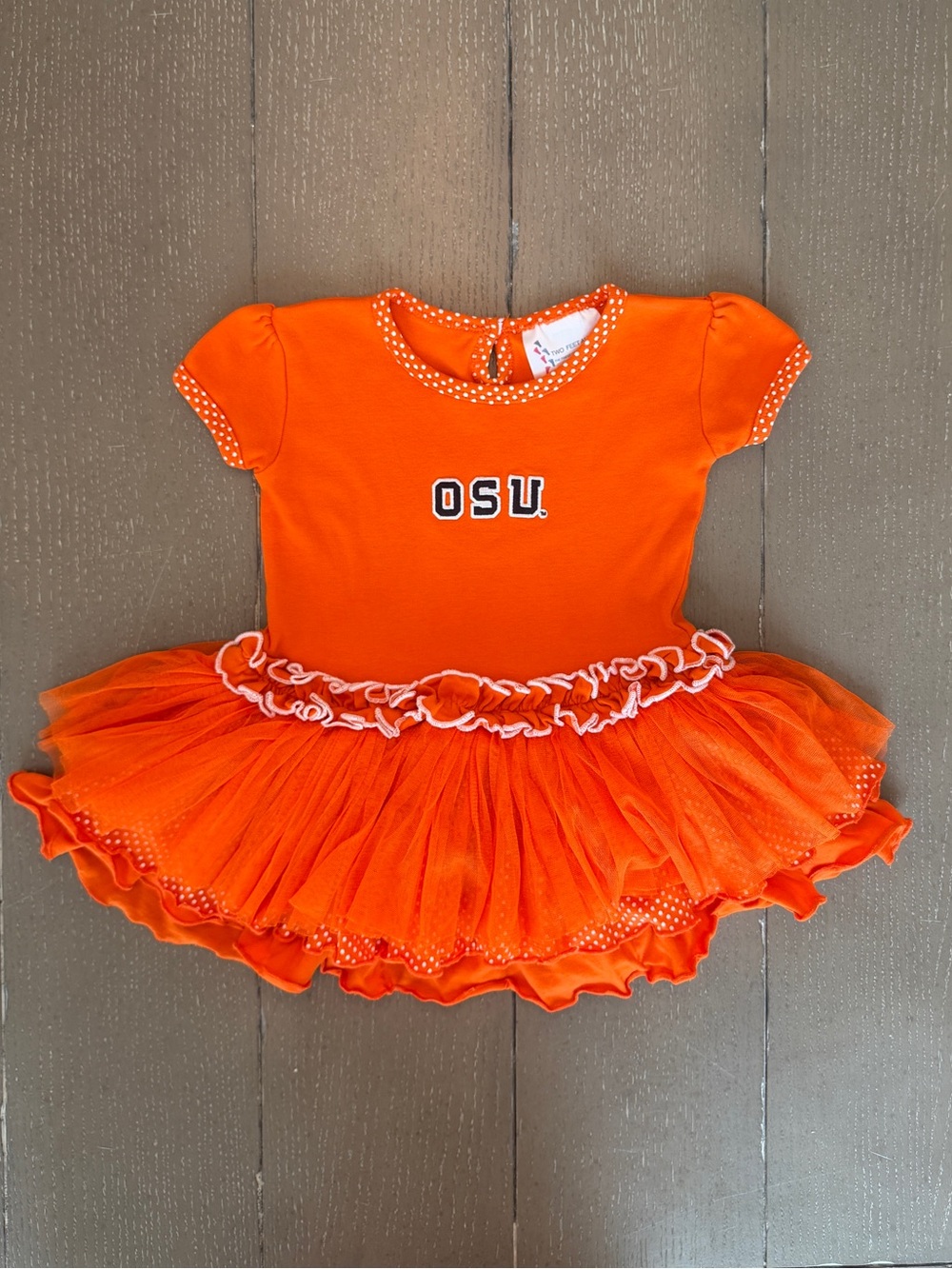 Two Feet Ahead Girls’ OSU Oklahoma State University Pin Dot Tutu Dress • Size 2T